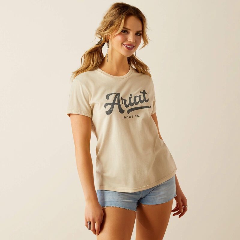 ARIAT WOMENS BOOT SCRIPT TEE NATURAL., Size: XS