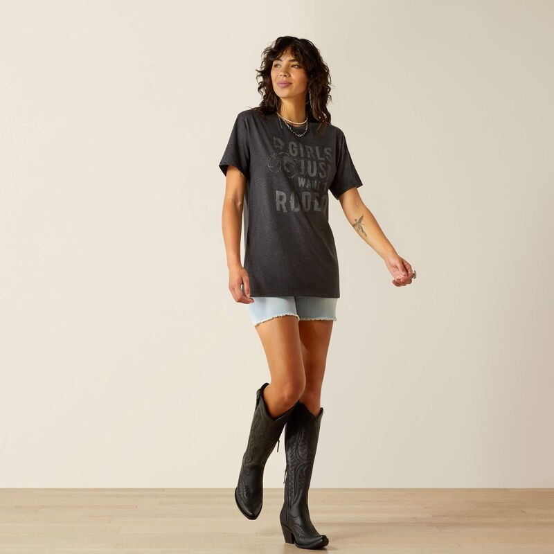 WOMENS RODEO GIRLS TEE CHARCOAL., Size: XS