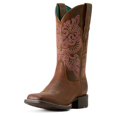 WOMEN'S ROUND UP WIDE SQUARE TOE STRETCHFIT WESTERN BOOT.