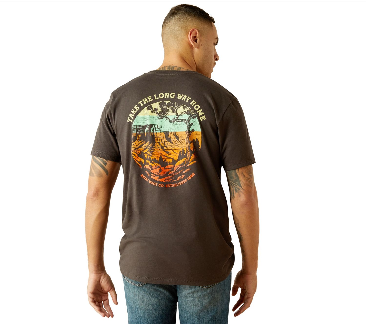 ARIAT MENS TAKE THE LONG WAY TEE VINTAGE BLACK., Size: S