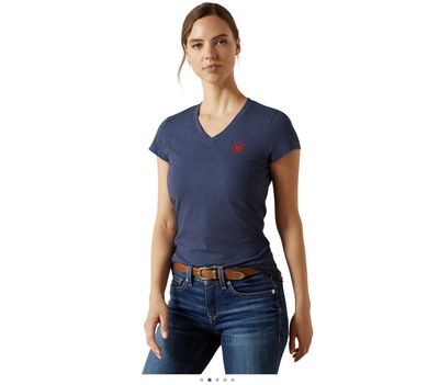 ARIAT WOMENS LOGO SS TEE NAVY HEATHER.