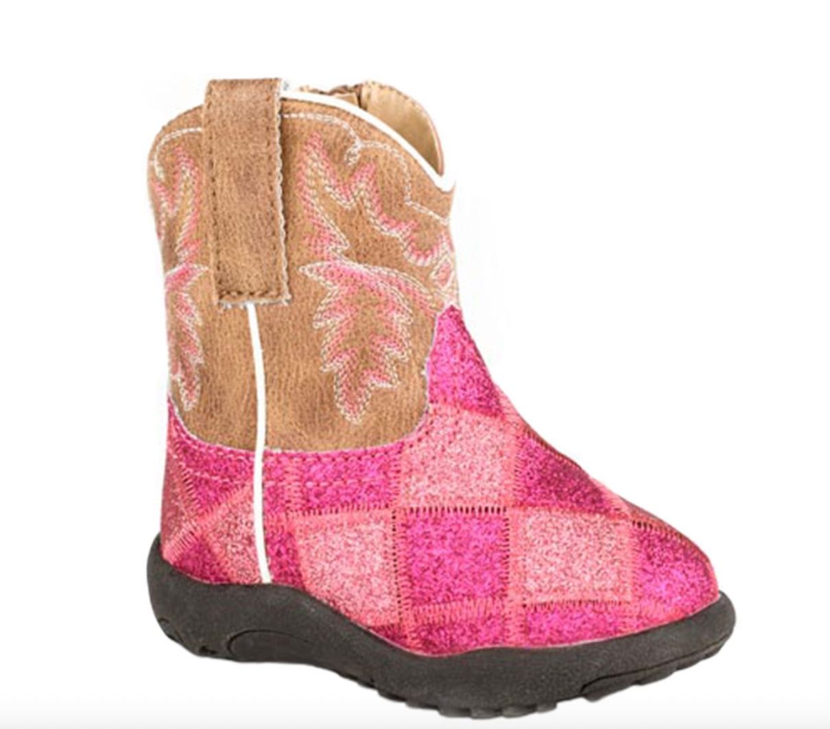 ROPER INFANT COWBABY GLITTER BLOCKS PINK/TAN