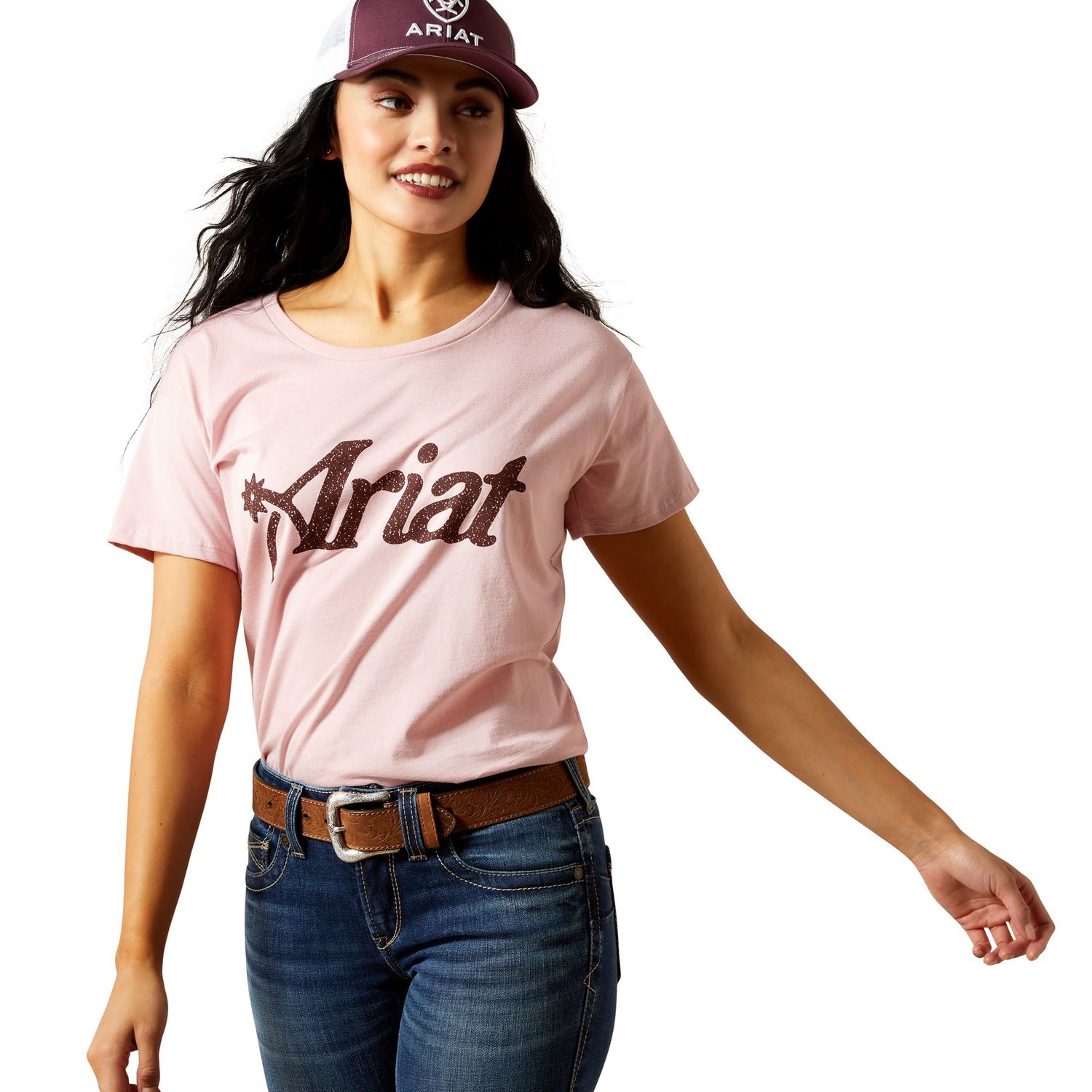 WOMENS SPUR SCRIPT SS TEE DUSTY PINK