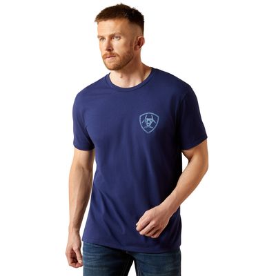 MENS NEW VERTICAL LOGO SS TEE MEDIEVAL BLUE