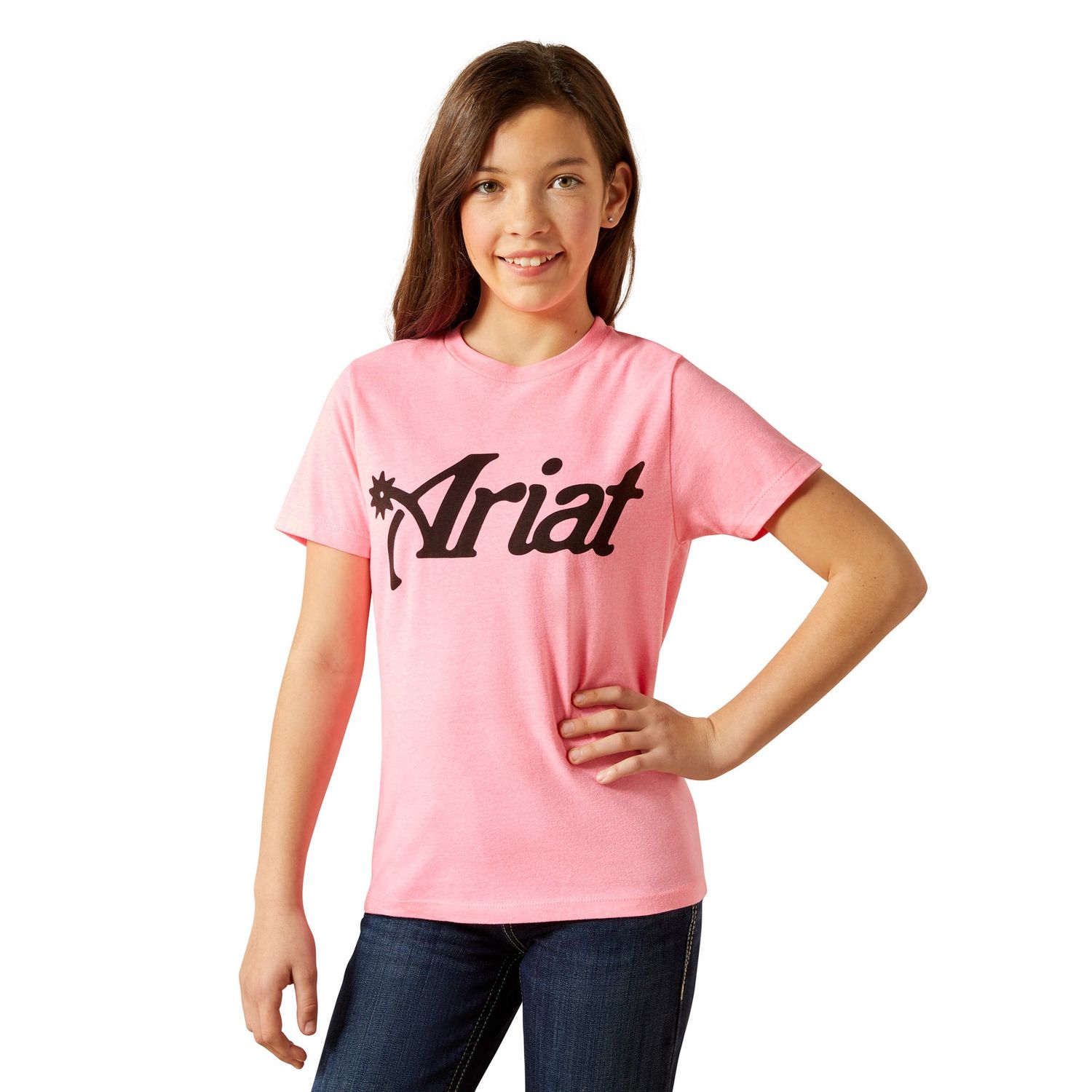 GIRLS SPUR SCRIPT SS TEE NEON PINK