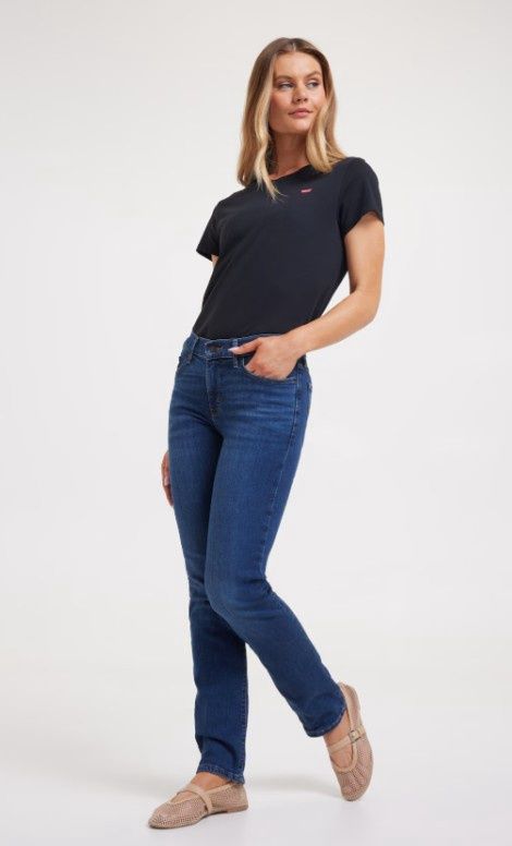 LEVI WOMENS 314 SHAPING STRAIGHT BLUE WAVE DARK JEAN