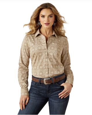 WOMENS TEAM KIRBY STRETCH LS SHIRT LONE RIDGE PRINT