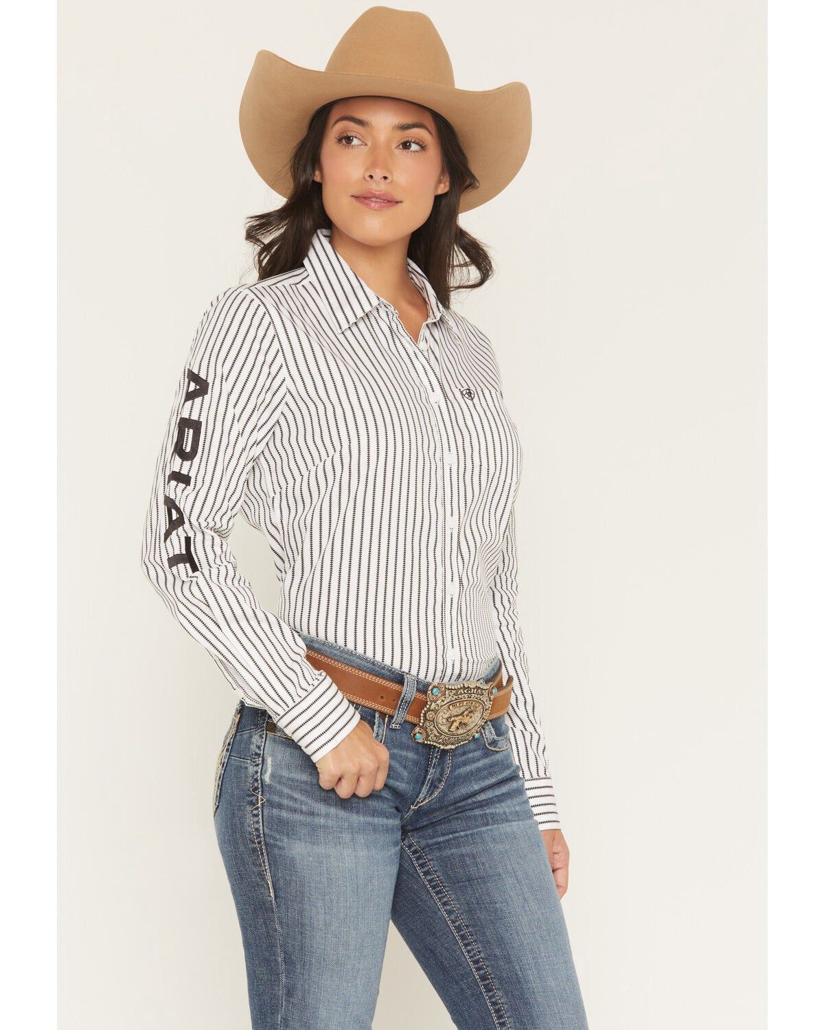 ARIAT WOMENS KIRBY STRETCH LS SHIRT BLACK/WHITE