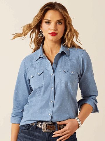 ARIAT WOMENS MERCHANT WESTERN SNAP LS SHIRT MERCANTILE DOBBY