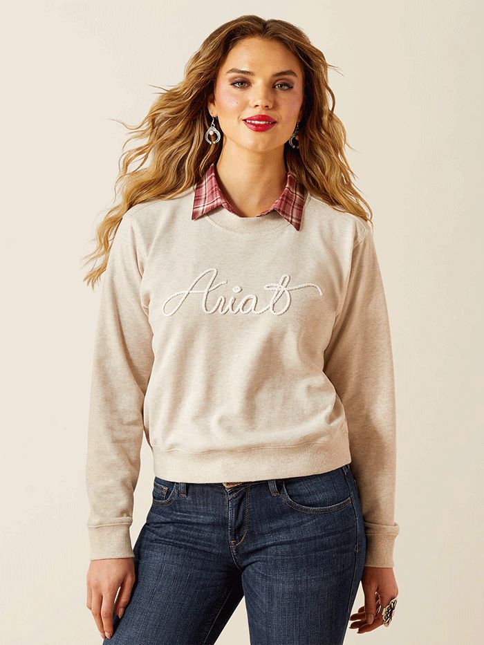 ARIAT WOMENS ESSENTIAL CREW SWEATSHIRT OATMEAL