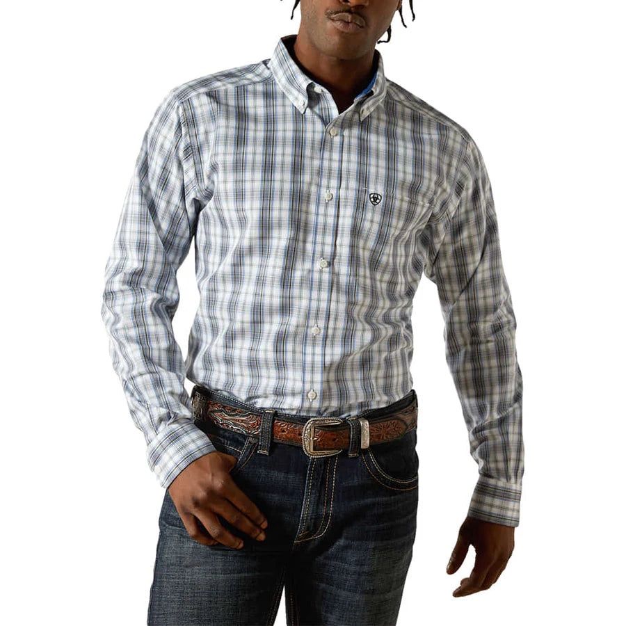 ARIAT MENS WRINKLE FREE CODY FITTED LS SHIRT WHITE