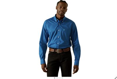 ARIAT MENS WRINKLE FREE COLIN FITTED LS SHIRT BLUE