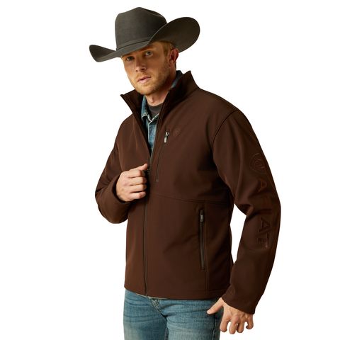 ARIAT MENS LOGO SOFT SHELL JACKET BROWN