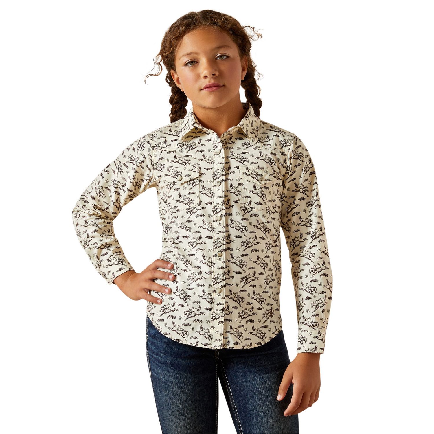 ARIAT GIRLS RODEO TIME LS SHIRT BUCKING HORSE