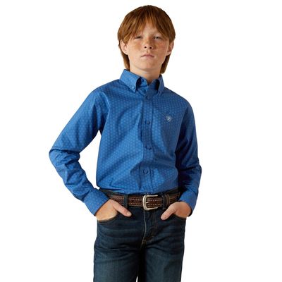 ARIAT BOYS STRATFORD LS SHIRT ROYAL BLUE