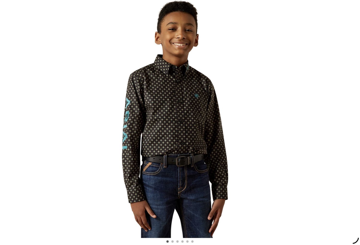 ARIAT BOYS TEAM PHILBERT LS SHIRT BLACK/TEAL