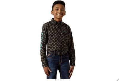 ARIAT BOYS TEAM PHILBERT LS SHIRT BLACK/TEAL