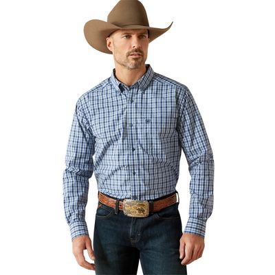 ARIAT MENS STEPHAN FITTED SHIRT LS BLUE
