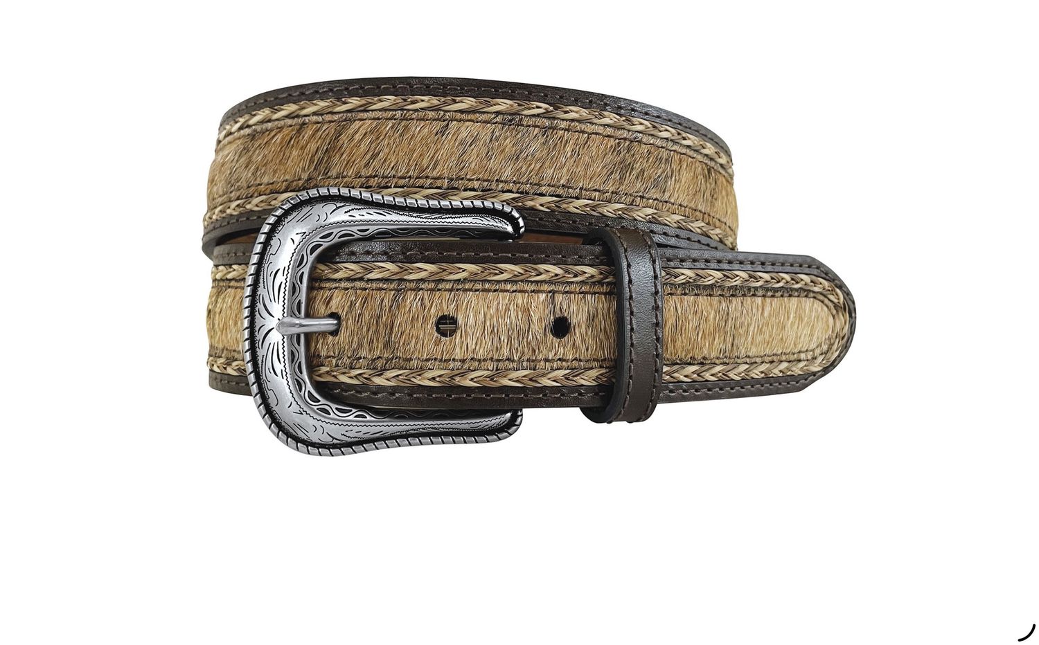 MENS HAIR ON HIDE BROWN GENUINE LEATHER BELT
