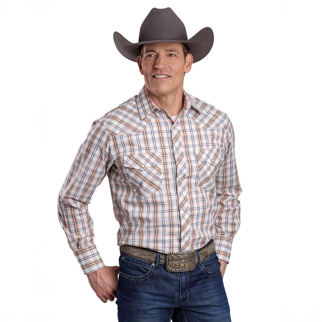 MENS KARMAN CLASSIC  LS PLAID WHITE SHIRT