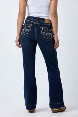 INDI RODEO SADDLE STITCH WOMENS HIGH RISE WIDE BOOTLEG JEAN