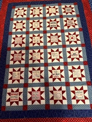 Q Quilt for Sale - RWB with Quilters Sayings
