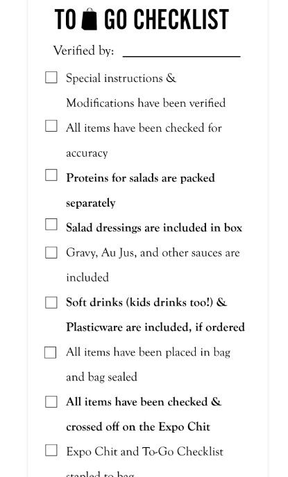 To Go Checklist