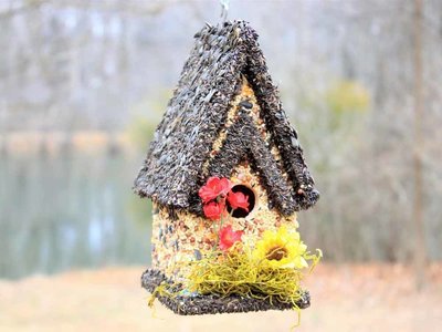 Edible Bird Feeder - Dark Roof Tall Birdhouse