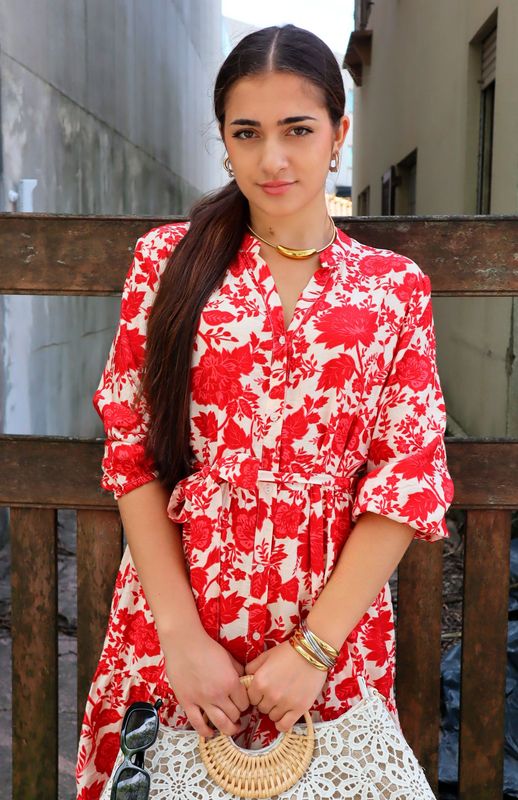 Vestido Curto de Estampa Vermelha