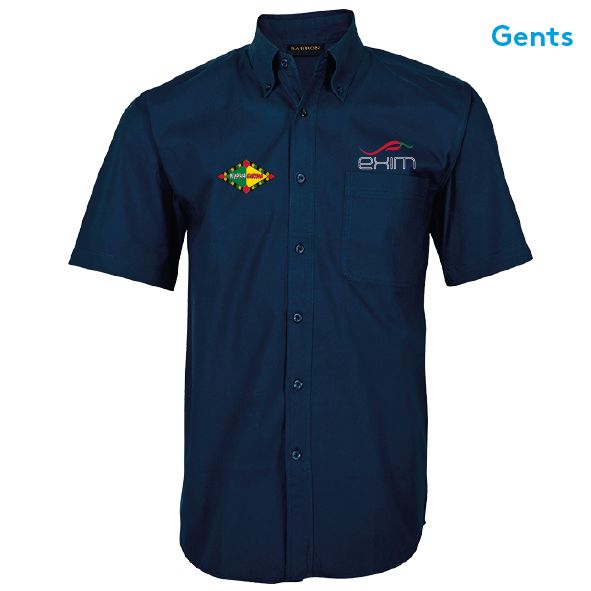 EXIM Mens Short Sleeve Cotton Twill Shirt, Size: Small, Colour: Navy Blue