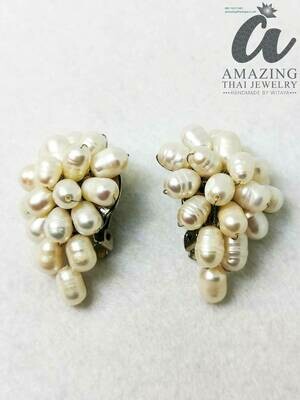 Splendid White Pearl Floral Cluster  Earrings