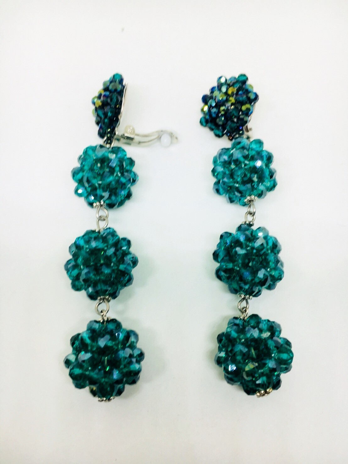Teal Crystal Dangle Earrings