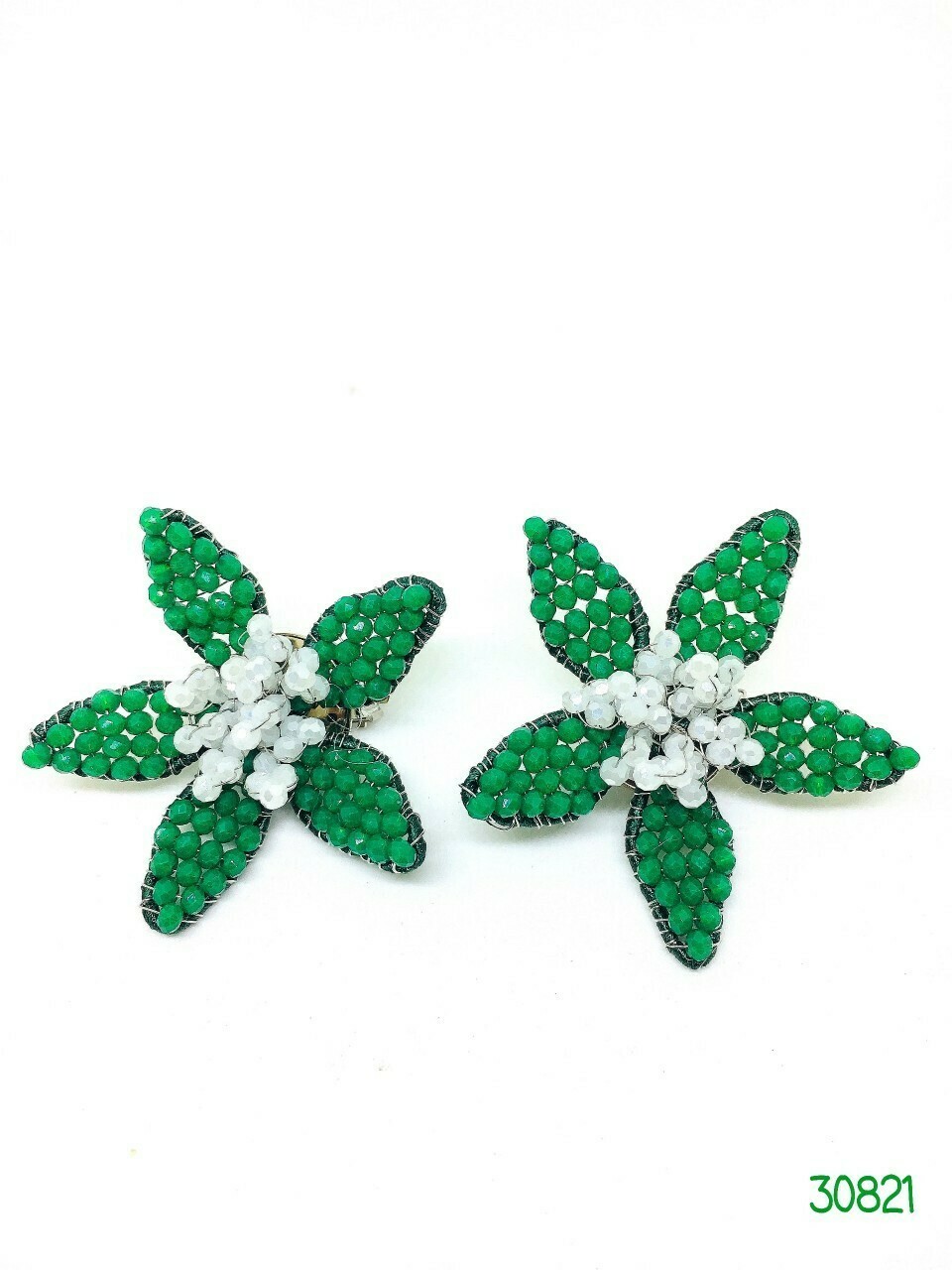 Green Floral Crystal Earrings