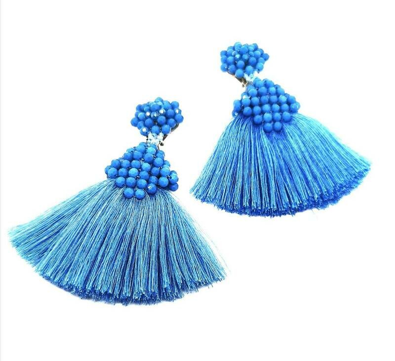 Silk Tassel Crystal Dangle Earrings