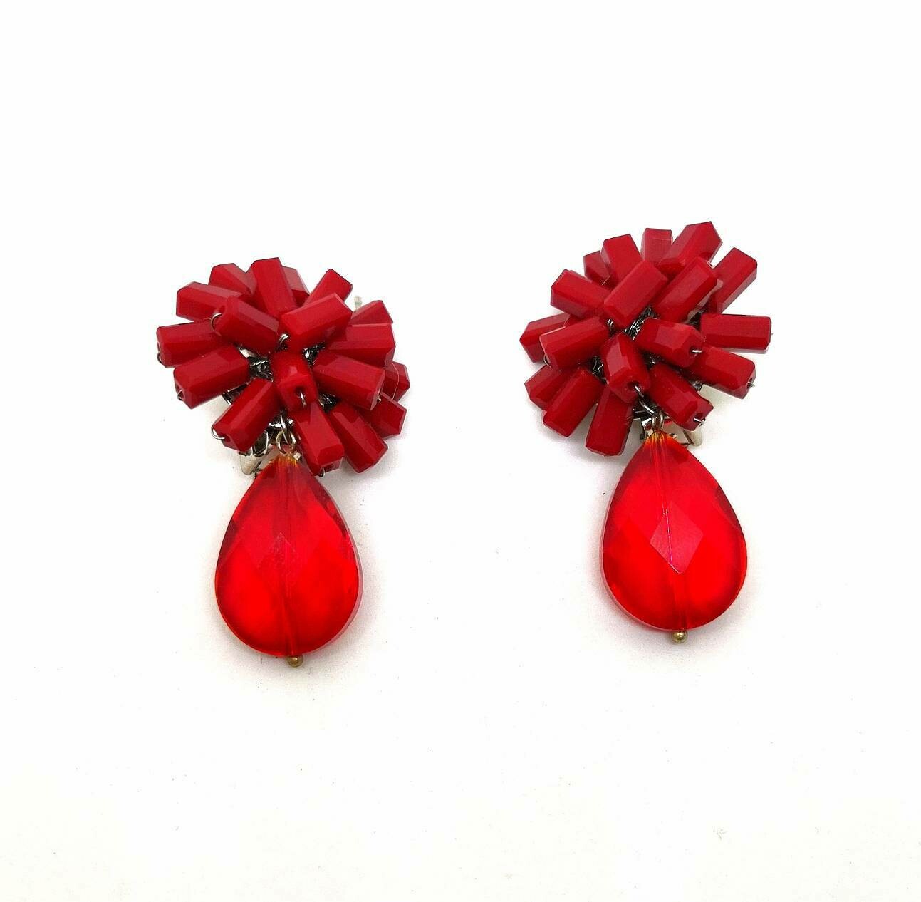 Crimson Cluster Crystal Earrings