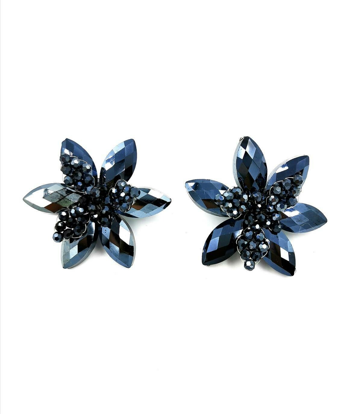 Darling Black Floral Crystal Earrings