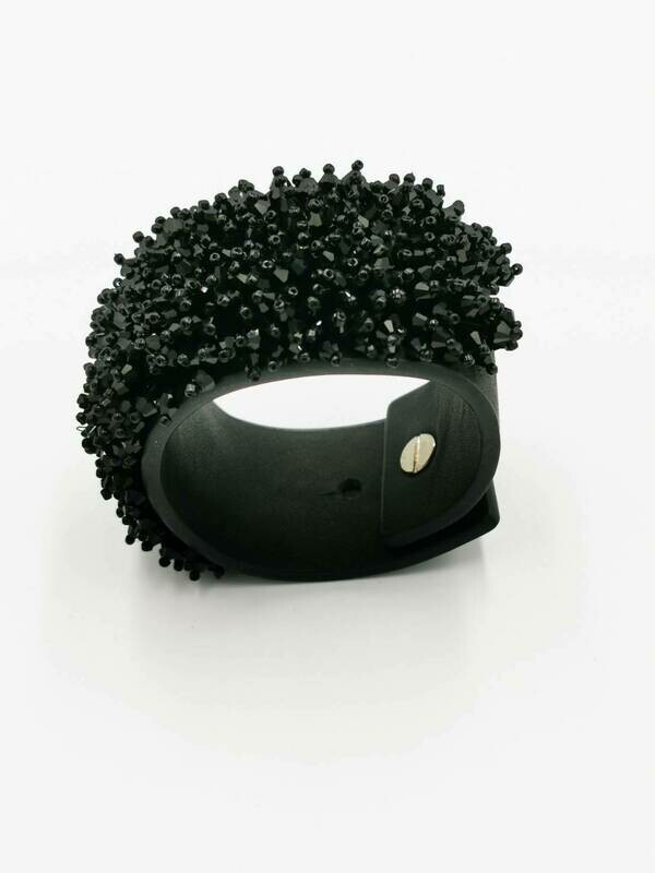 Elegant Black Crystal Bead &amp; Leather Bracelet
