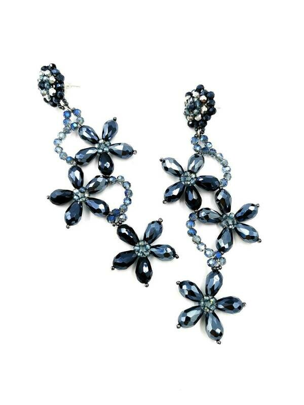 Gia Black Beaded Statement Earrings