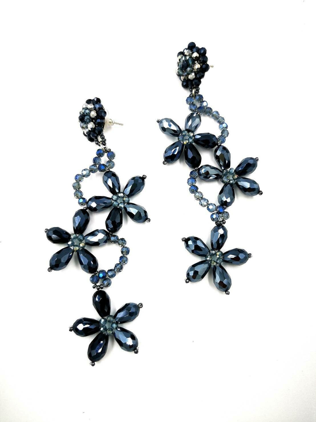 Gia Black Beaded Statement Earrings