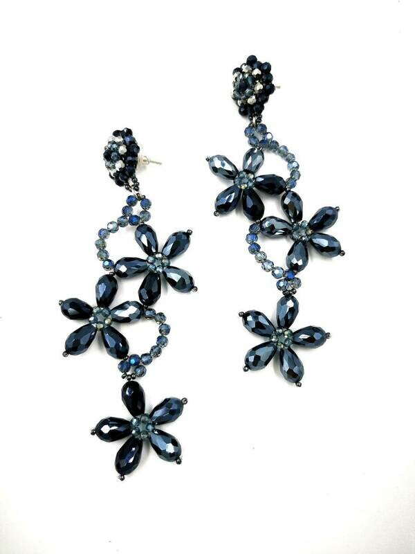 Gia Black Beaded Statement Earrings