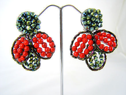 Festive Green &amp; Red Stone and Crystal Earrings