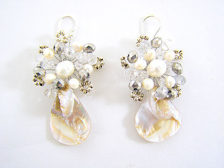 Elegant Silver Pearl, Crystal &amp; MoP Earrings