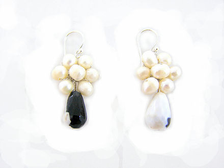 Eye Catching Black and White Pearl Stone Earrings
