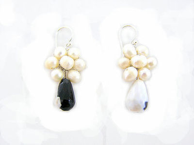 Eye Catching Black and White Pearl Stone Earrings