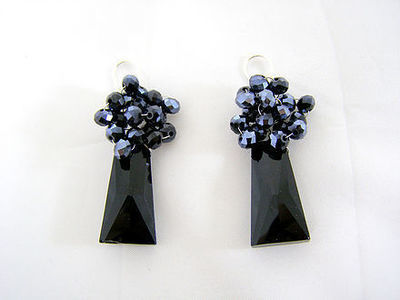 Unique Drop Black Crystal Floral Earrings