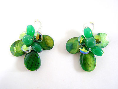 Dainty Green Crystal &amp; Stone Floral Earrings