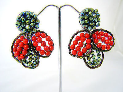 Festive Green &amp; Red Stone and Crystal Earrings