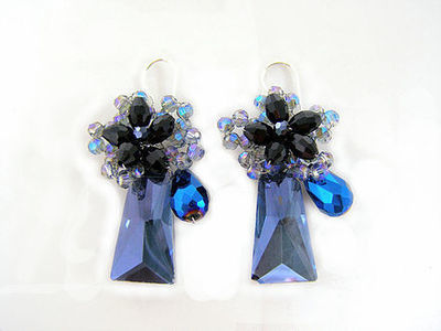 Show Stopping Navy Blue Crystal Floral Earrings