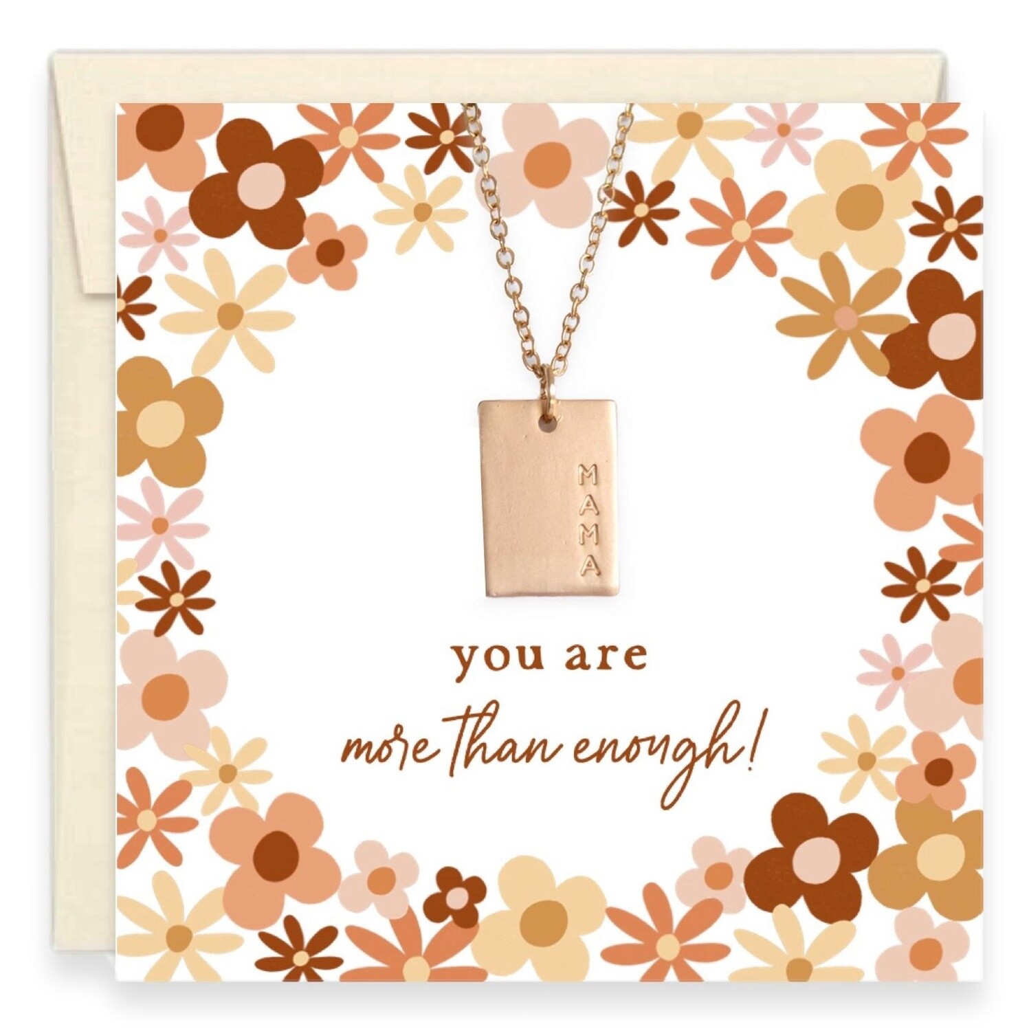 Mama Necklace with ‘You Are More Than Enough’ Card, Material: Gold Finish