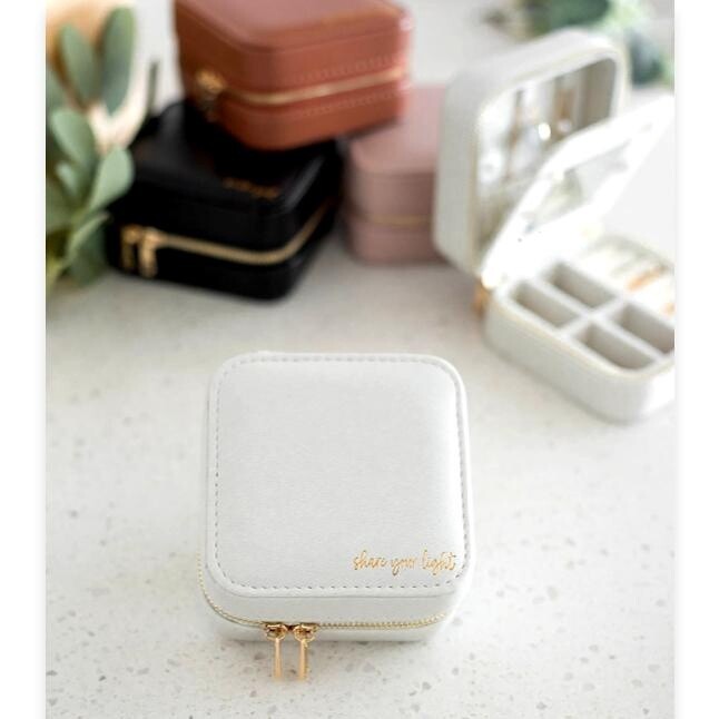 Compact Travel Jewellery Case, Design: &quot;Share your light&quot; White